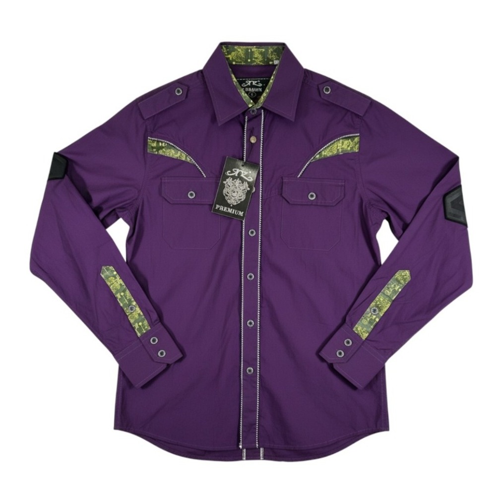RNZ Premium Western Shirt Mens S Purple Green Trim Rope Piping Rodeo Cowboy NEW